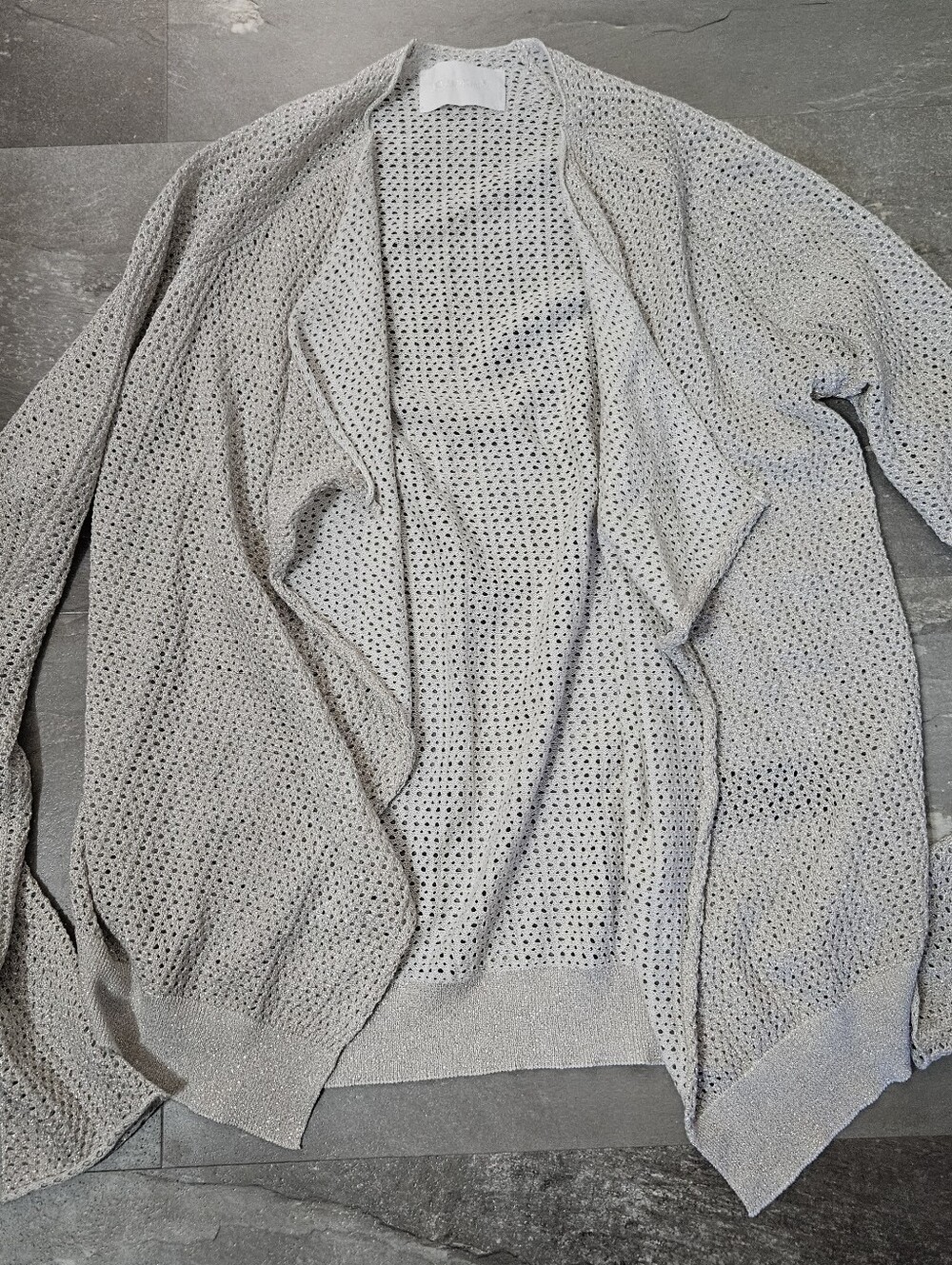 Zadig & Voltaire Open Front Lightweight Long Sleeve Knit Cardigan. Gray, Silver